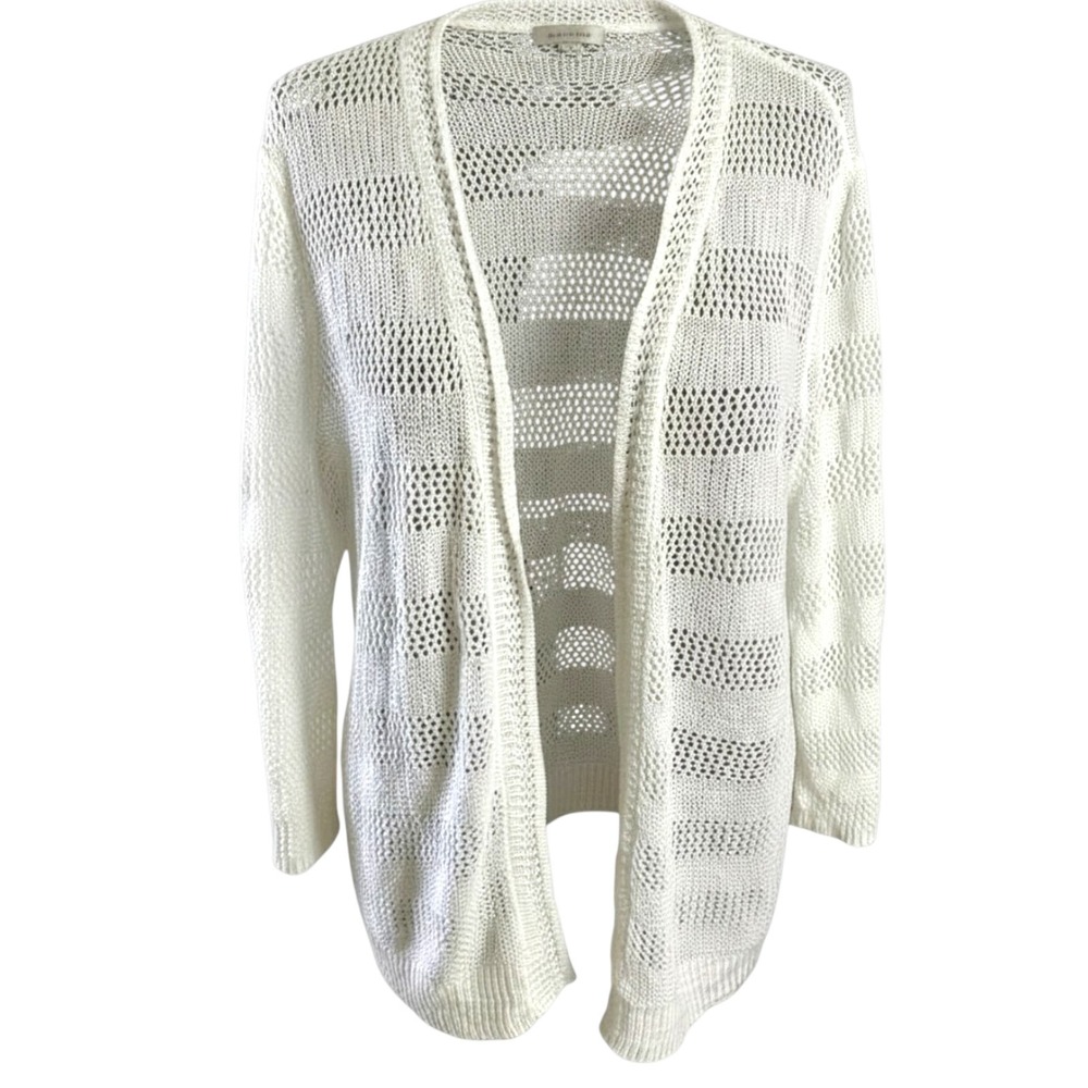 Charter Club Sweater XL Cardigan White Acrylic Pointelle Knit Casual Layering